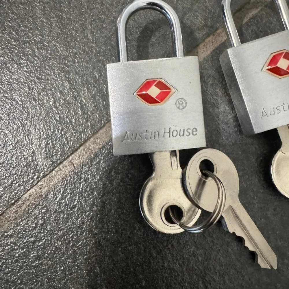 Austin House TSA Accepted Luggage Padlocks Set of 2 Silver Metal & Keys